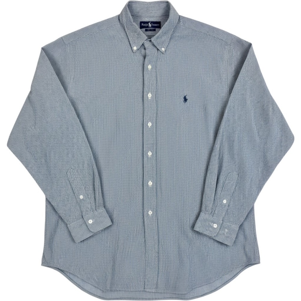 VTG Ralph Lauren Men's XL Blue White Pinstripe Button Down Shirt 100% Cotton